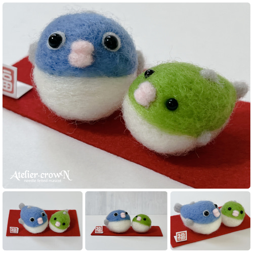 受注制作(ふぐの親子)ハンドメイド羊毛フェルト 羊毛フェルト アトリエ