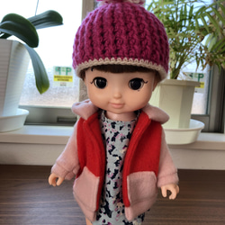 人形用ニット帽(赤紫) 1枚目の画像