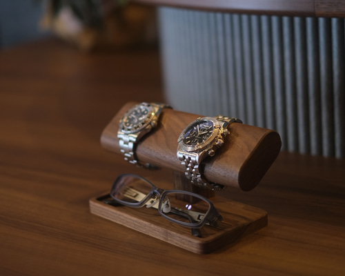 メガネトレー付き4本掛けスタンド【ウォルナット】 その他インテリア