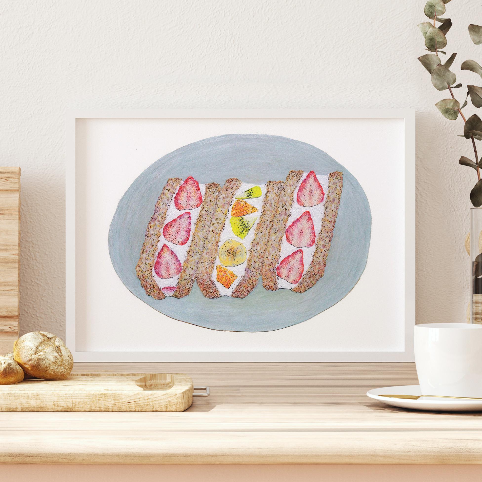 【飛び出すいちごサンド】 油絵 絵画