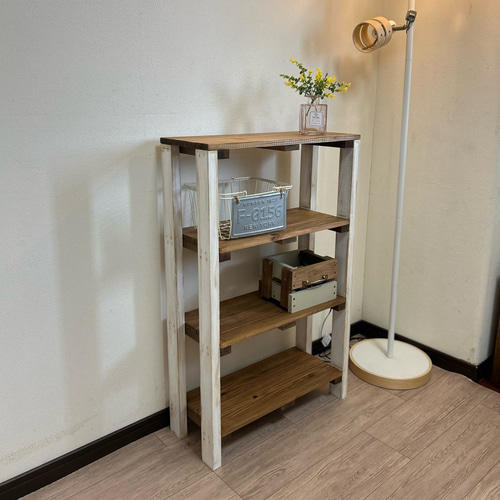 ウッドラック 4段 シャビーホワイト 棚 収納 4段ラック 木製