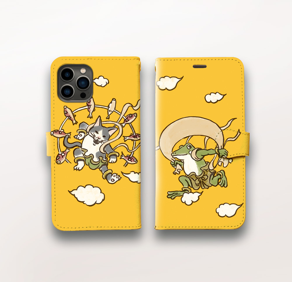 スマホケース 風神雷神（ゴールドイエロー） iPhoneケース