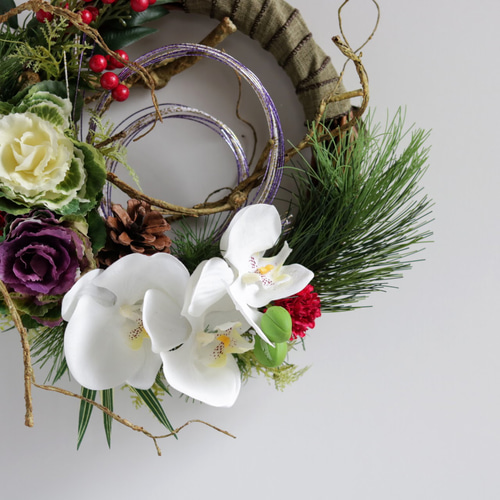 お正月☆葉牡丹と胡蝶蘭のリース【再販】 リース はなごま屋