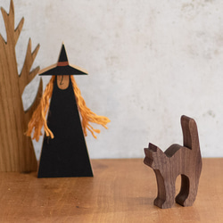 [免運費] 女巫 x 黑貓迷你套裝萬聖節裝飾貓雕像貓物體貓雜貨恐怖塗料 第2張的照片