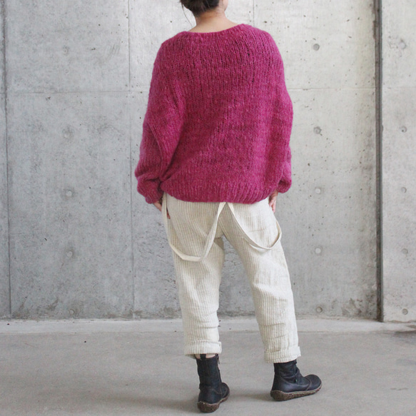 手編みモヘアショートセーター　チェリーピンク 7枚目の画像