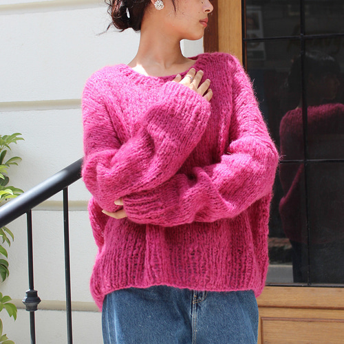 ◉軽ふわ手編みニット◉モヘアショートセーター チェリーピンク ◉軽ふわ手編みニット◉モヘアショートセーター チェリーピンク