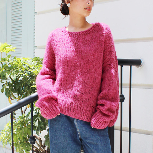 ◉軽ふわ手編みニット◉モヘアショートセーター チェリーピンク ニット