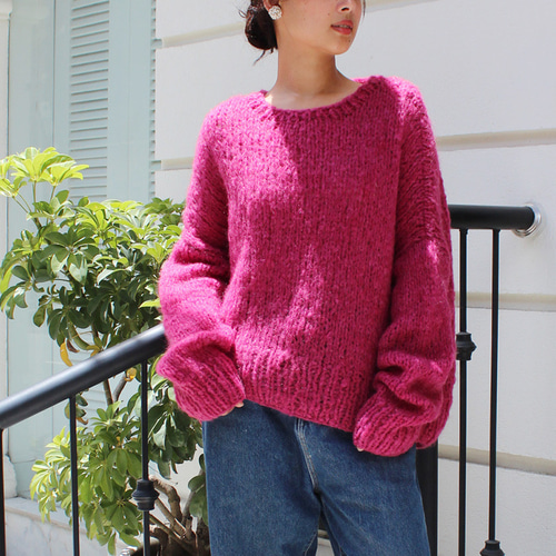 ◉軽ふわ手編みニット◉モヘアショートセーター チェリーピンク ◉軽ふわ手編みニット◉モヘアショートセーター チェリーピンク