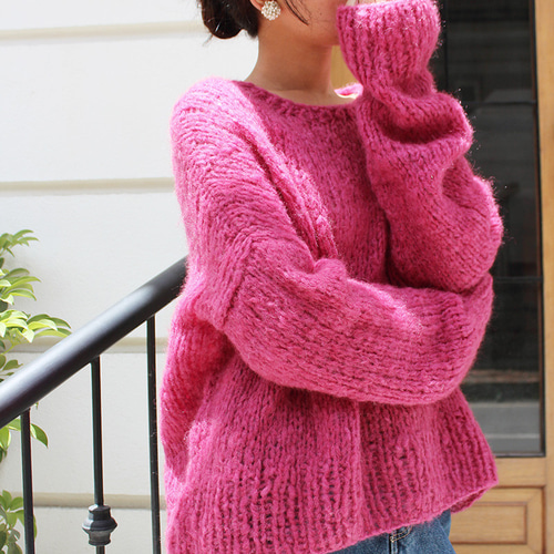 ◉軽ふわ手編みニット◉モヘアショートセーター チェリーピンク ニット