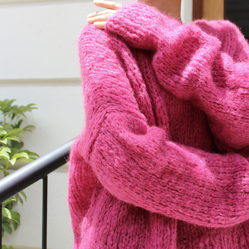 ◉軽ふわ手編みニット◉モヘアショートセーター チェリーピンク ニット