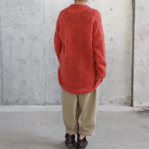 手編みモヘアラウンドネックセーター オレンジ ニット・セーター