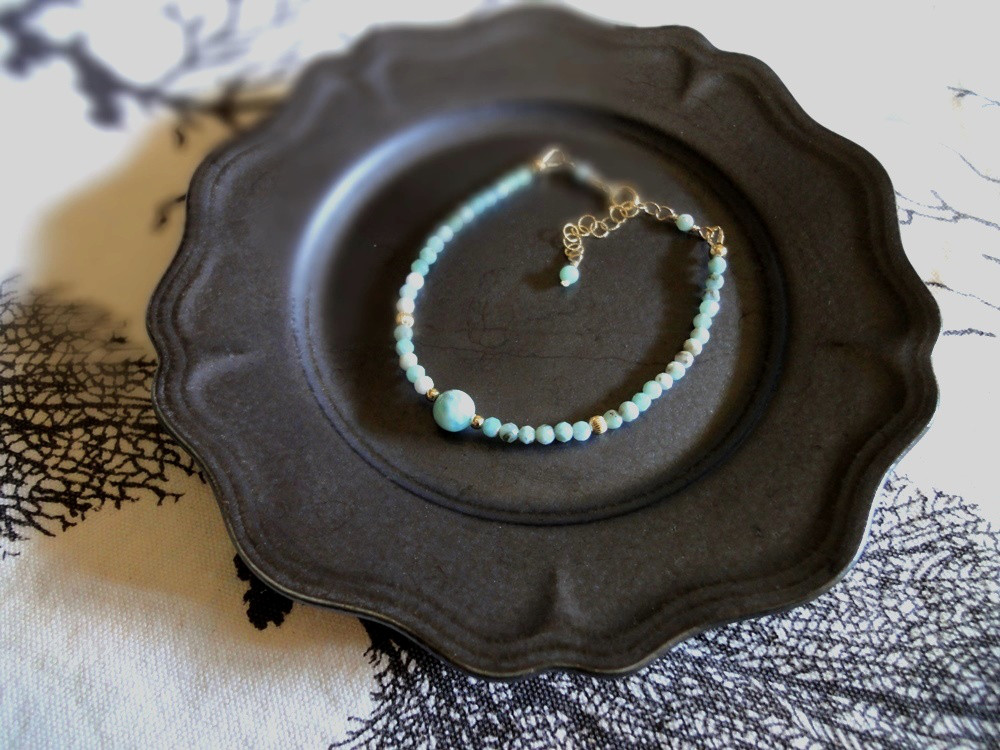 ラリマーのコードブレスレット ■ コルゲートデザイン ■ 14KGF