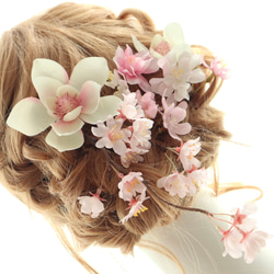 ヘッドドレス　髪飾り　桜　さくら　サクラ　木蓮　ピンク　結婚式　和婚　成人式　卒業式　ウェディング　ブライダル 2枚目の画像