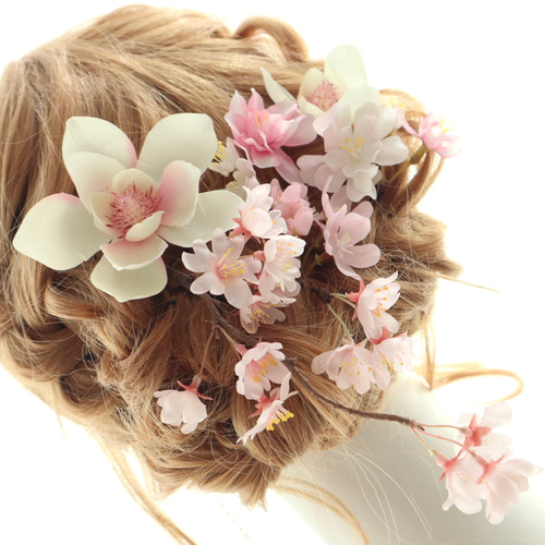 ヘッドドレス 髪飾り 桜 さくら サクラ 木蓮 ピンク 結婚式 和婚
