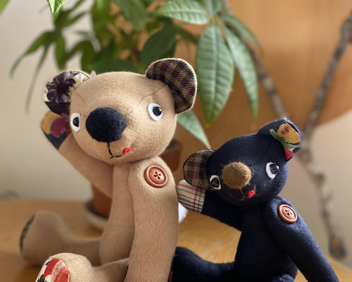 【p】小さいテディベア　14cm ユニークな癒し系テディベア＊ tehepero・bear (ネイビー/14cm