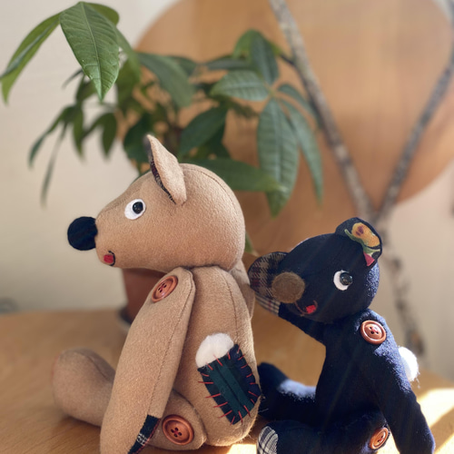 ユニークな癒し系テディベア＊ tehepero・bear (ネイビー/14cm