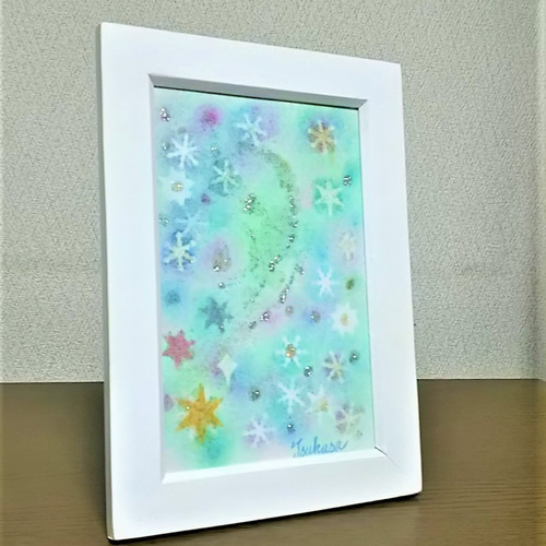 パステルアート 光る雪の幻想 冬のミニ絵画 パステル画原画 絵画 T's