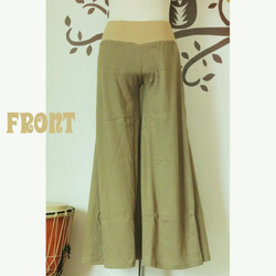 お取り寄せ】つつむ ヘンプのフレアーパンツ○オリーブ キュロット  