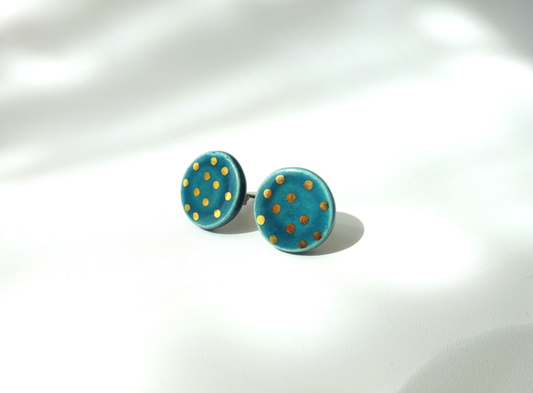 金彩dot round pierce／earring（深緑） 2枚目の画像