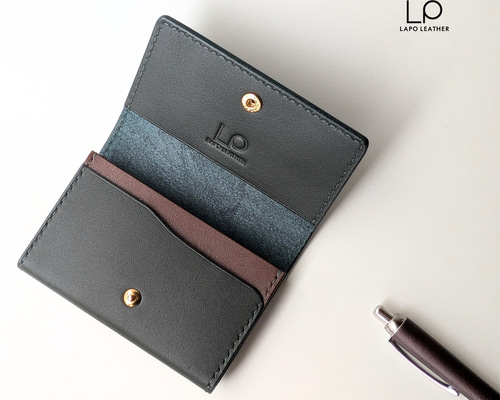 ホック有無選択可】恥ずかしくないカードケース＜グリーン＞ 名刺入れ