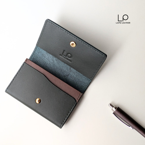 ホック有無選択可】恥ずかしくないカードケース＜グリーン＞ 名刺入れ