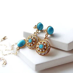 14KGF/ TURQUOISE VINTAGE CRYSTAL PEARL EARRINGS 2枚目の画像