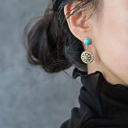 14KGF/ TURQUOISE VINTAGE CRYSTAL PEARL EARRINGS 8枚目の画像