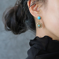 14KGF/ TURQUOISE VINTAGE CRYSTAL PEARL EARRINGS 5枚目の画像