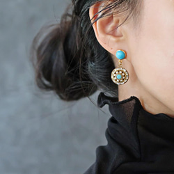 14KGF/ TURQUOISE VINTAGE CRYSTAL PEARL EARRINGS 3枚目の画像