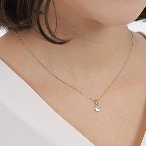 K10(刻印有り)ネックレス K10（刻印入）コイン型ダイヤモンドネックレス ネックレス