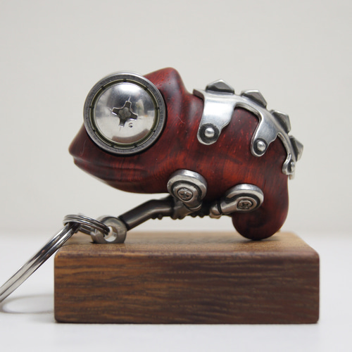 カメレオン の 置き物 キーホルダー 金木工房 サテンウッド カメレオン