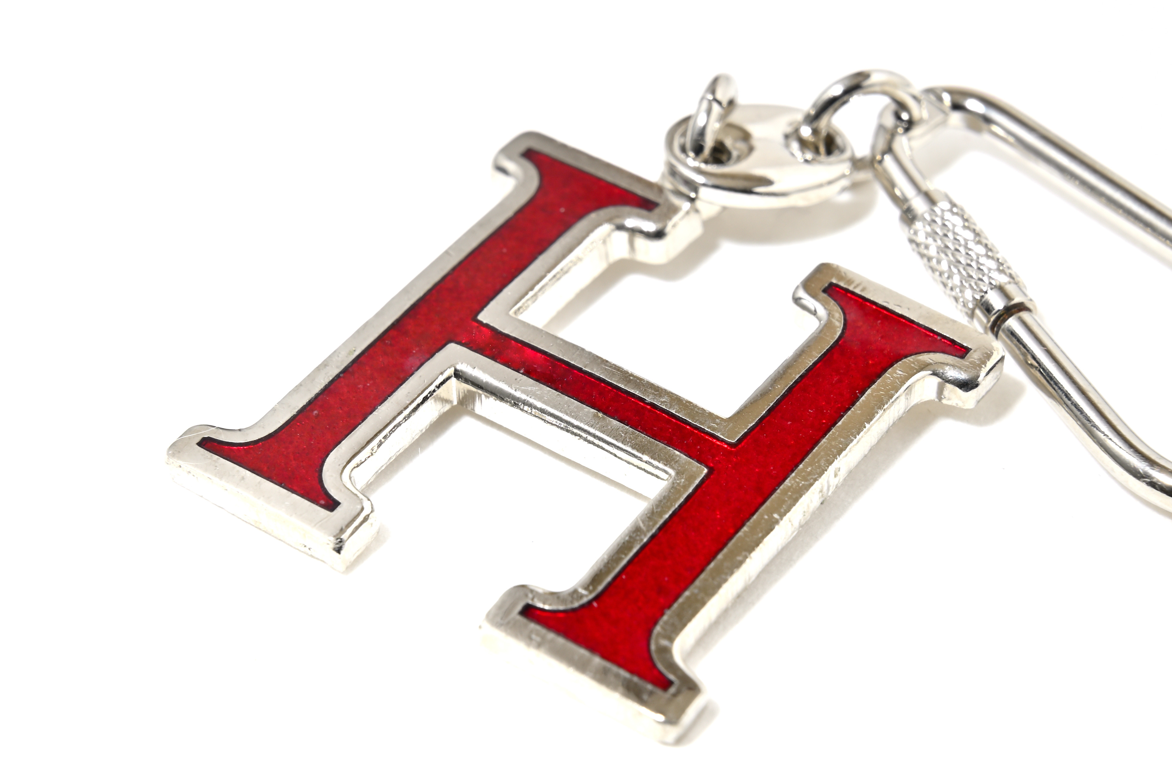 【VINTAGE】Roman art（ロマンアート）七宝焼き アルファベット　バッグチャーム・キーホルダー（H/銀/赤）