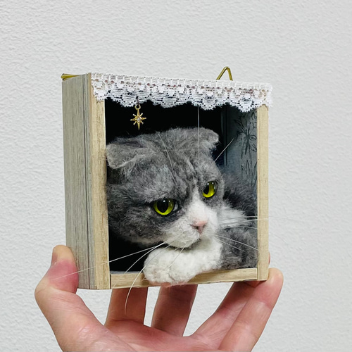 オーダーメイド 猫のミニフレーム 羊毛フェルト ユシマキネコ