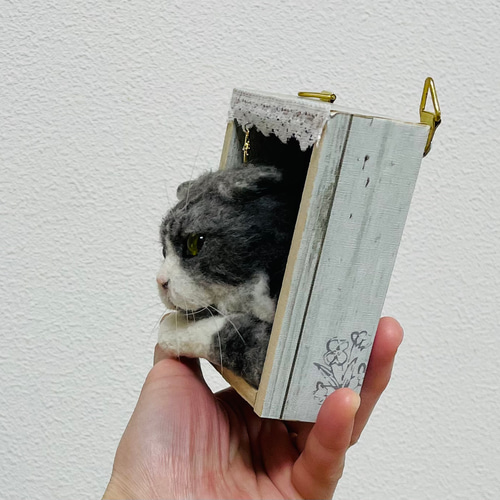 オーダーメイド 猫のミニフレーム 羊毛フェルト ユシマキネコ