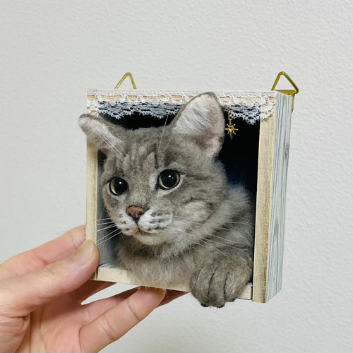 オーダーメイド 猫のミニフレーム 羊毛フェルト ユシマキネコ