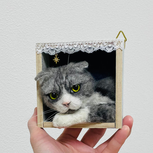 オーダーメイド 猫のミニフレーム 羊毛フェルト ユシマキネコ