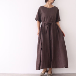 A線短袖連衣裙亞麻棕色 No.99-05 第7張的照片