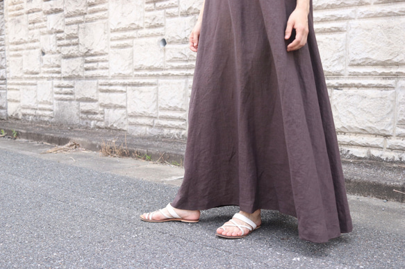 A線短袖連衣裙亞麻棕色 No.99-05 第15張的照片