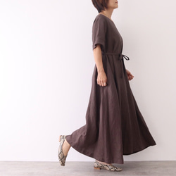 A線短袖連衣裙亞麻棕色 No.99-05 第6張的照片