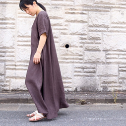 Aライン半袖ワンピース　リネンブラウン No.99-05 14枚目の画像