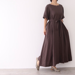 Aライン半袖ワンピース　リネンブラウン No.99-05 5枚目の画像