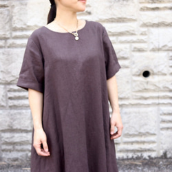 Aライン半袖ワンピース　リネンブラウン No.99-05 16枚目の画像