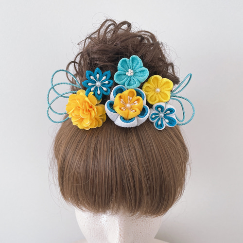 七五三 七五三髪飾り ヘッドドレス 着物髪飾り可愛い黄色の髪飾り 036
