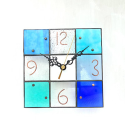 18㎝角/ステンドグラスの掛け置き時計・モザイク18（青色系/イメージは海）【受注制作】 4枚目の画像