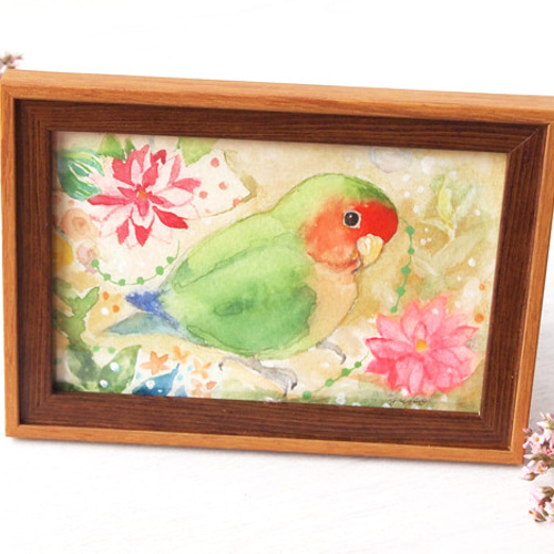 うちの子インコのイラスト（原画 鳥 インコ オリジナル 水彩画