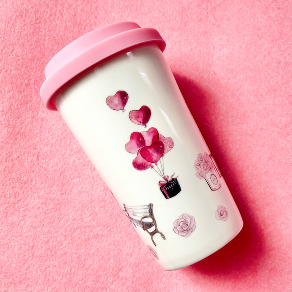 【再販】大きいサイズ♪おしゃれタンブラー♪パリジェンヌのお散歩♪エッフェル塔＆風船♪ 3枚目の画像