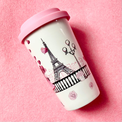 【再販】大きいサイズ♪おしゃれタンブラー♪パリジェンヌのお散歩♪エッフェル塔＆風船♪ 2枚目の画像