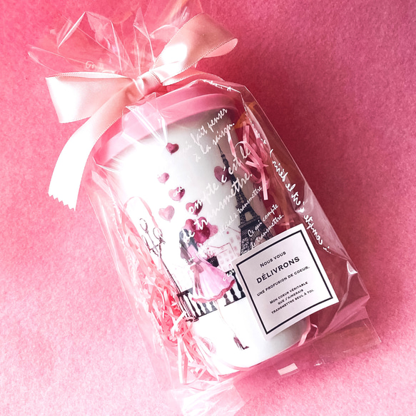 【再販】大きいサイズ♪おしゃれタンブラー♪パリジェンヌのお散歩♪エッフェル塔＆風船♪ 4枚目の画像