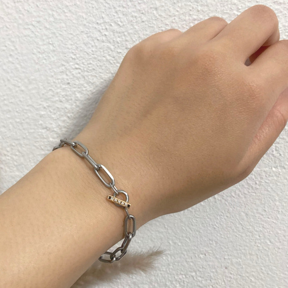 ステンレス＆K18×ダイヤモンドブレスレット~connect diamond chain bracelet~ 5枚目の画像