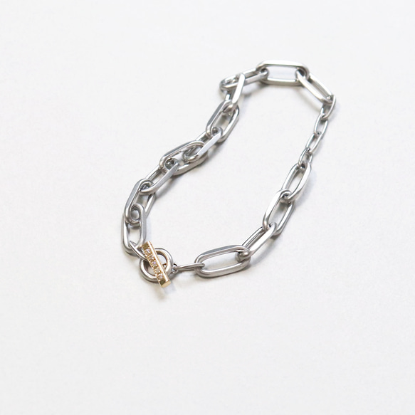 ステンレス＆K18×ダイヤモンドブレスレット~connect diamond chain bracelet~ 4枚目の画像